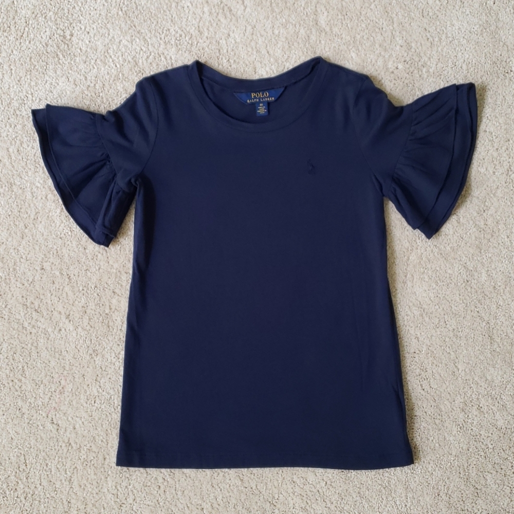 NWOT POLO Ralph Lauren | girl navy ruffled bell sleeves top | 6X